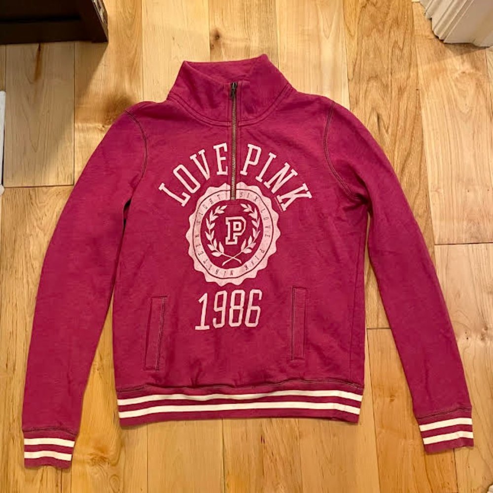 Pink Victoria Secret Pullover 3/4 Zip Sweatshirt: Size S